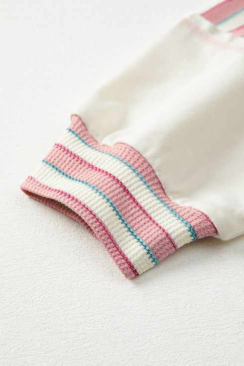 Colorblock Striped Patchwork Henley Pullover Top Exposed-Seam Drop-Shoulder